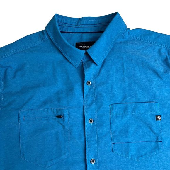 Marmot Mens Blue‎ Nylon Polyester Short Sleeve Collared Button Up Shirt XL - Picture 1 of 8